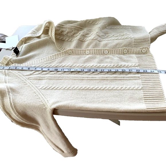 NWT Magaschoni 100% ivory cashmere button front cardigan size L - Picture 7 of 9